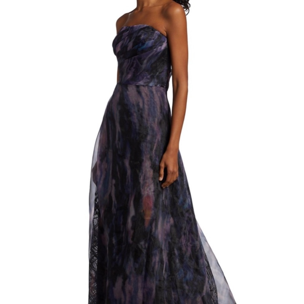 NWT RENE RUIZ Collection printed organza strapless a line gown size 12